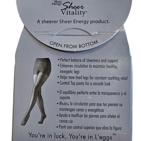 Leggs Sheer Energy Suntan B 9065 Control Top Sheer Toe Pantyhose New In Box NWT - Picture 6 of 6